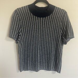 Maeve Anthropologie Navy & White Grid Pattern Top Size Large